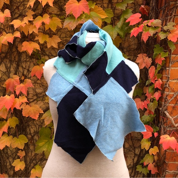 Long Cashmere Diamond Scarf Upcycled Knit Warm Fall Winter One of a Kind - Picture 2 of 4